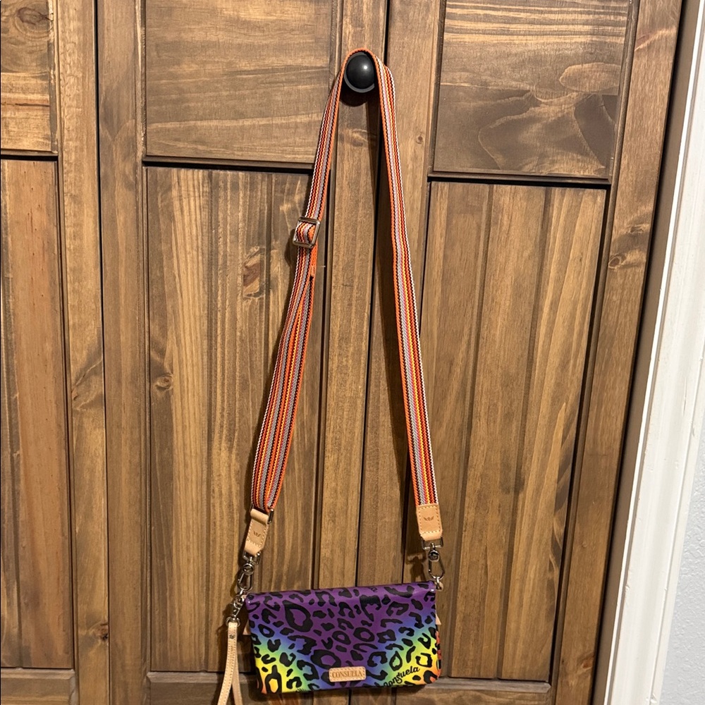 Colorful Leopard Print Crossbody Shoulder Bag - Purple/Multicolor
